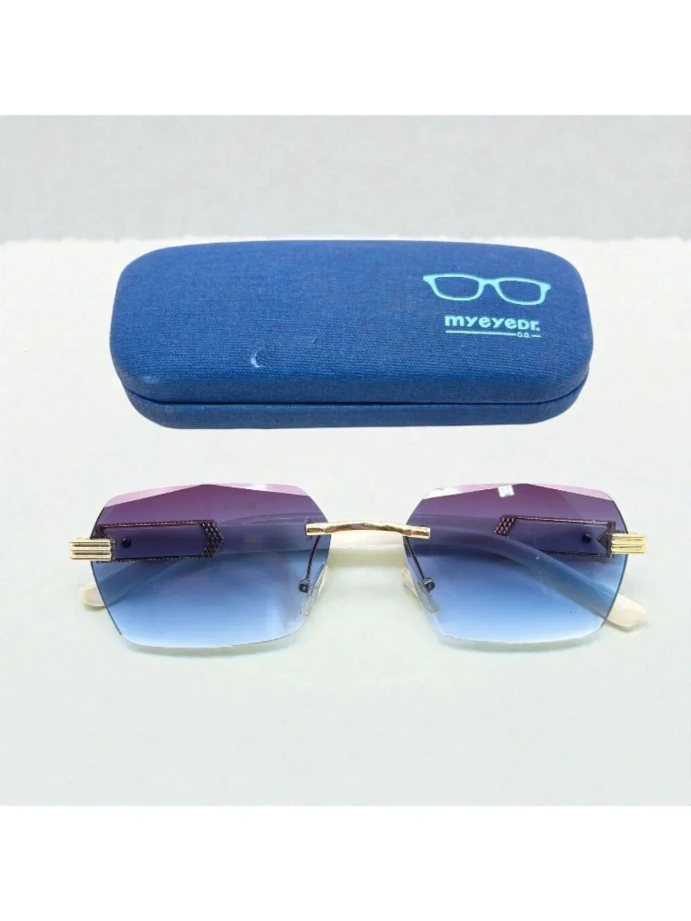 Blue Purple Lens Sunglasses Gold White Frame Y2K Luxe Glam Festival Shades